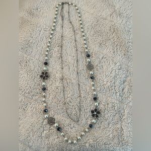 Long Double Strand Necklace with Beads and Flowers